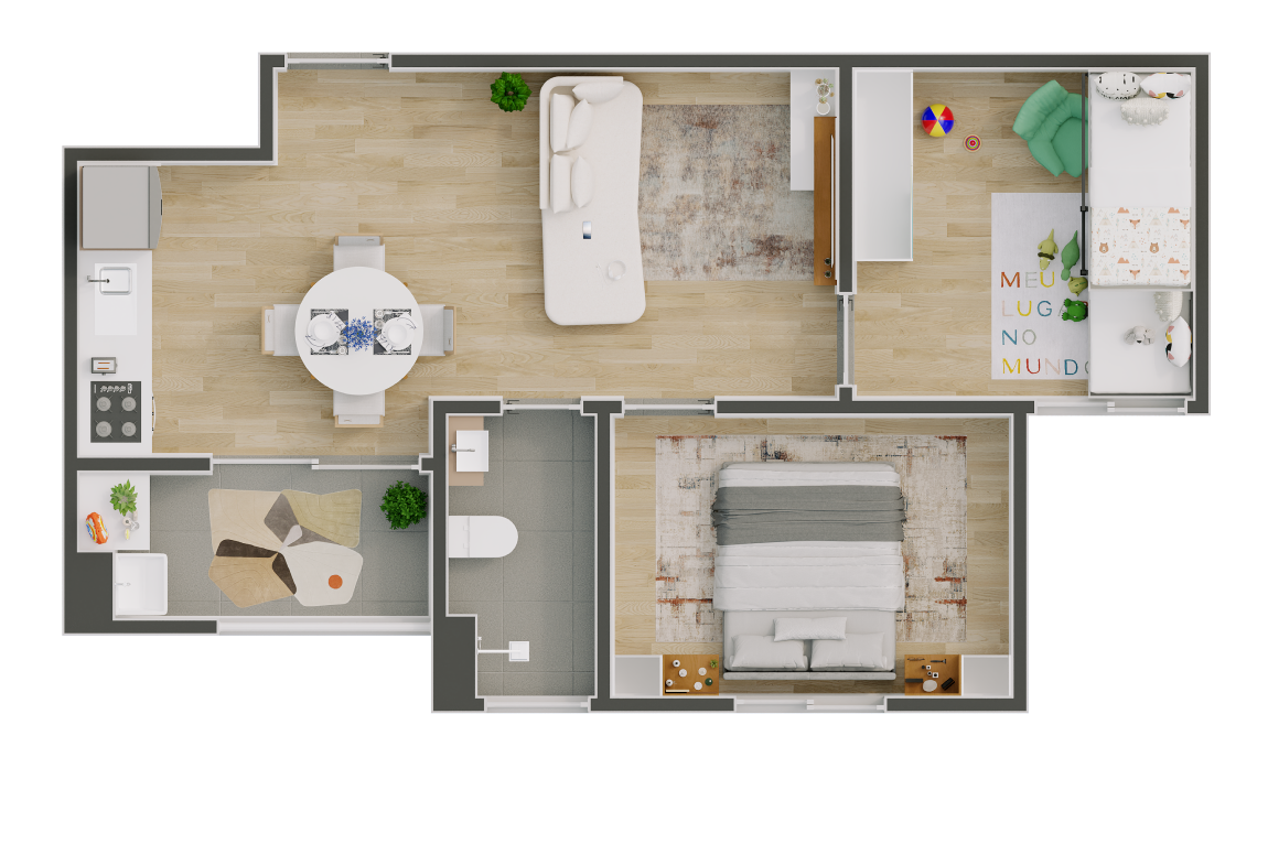 Planta tipo 1 do Residencial Braúna com 47,87 metros quadrados