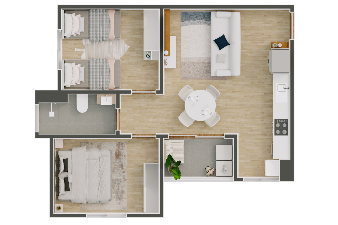 Planta tipo 2 do Residencial Braúna com 48,03 metros quadrados